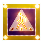 Светодиодный дорожный знак 5.19.1 «Пешеходный переход» на желтом фоне 900х900, 4 стробоскопа